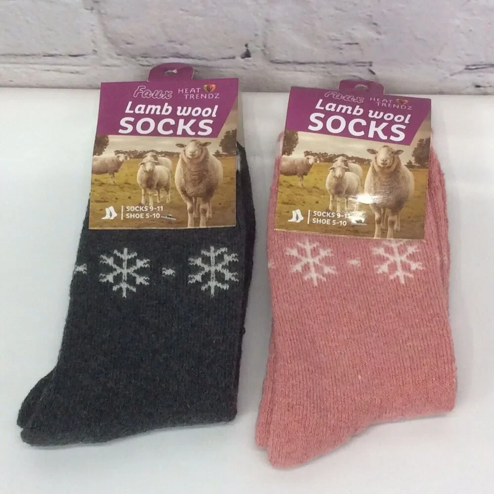 Heat Trendz Women's Socks Wool Blend Size 9-11 Dark Pink & Gray 2 Pair Hiking